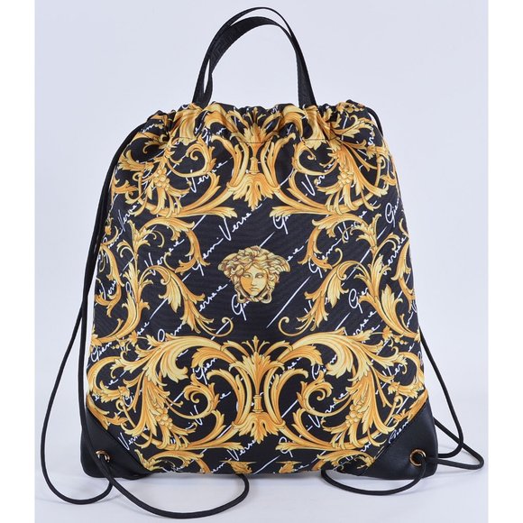 NEW Versace $1,095 Baroque Medusa Print Nylon Cinched Drawstring Purse Backpack main image 6
